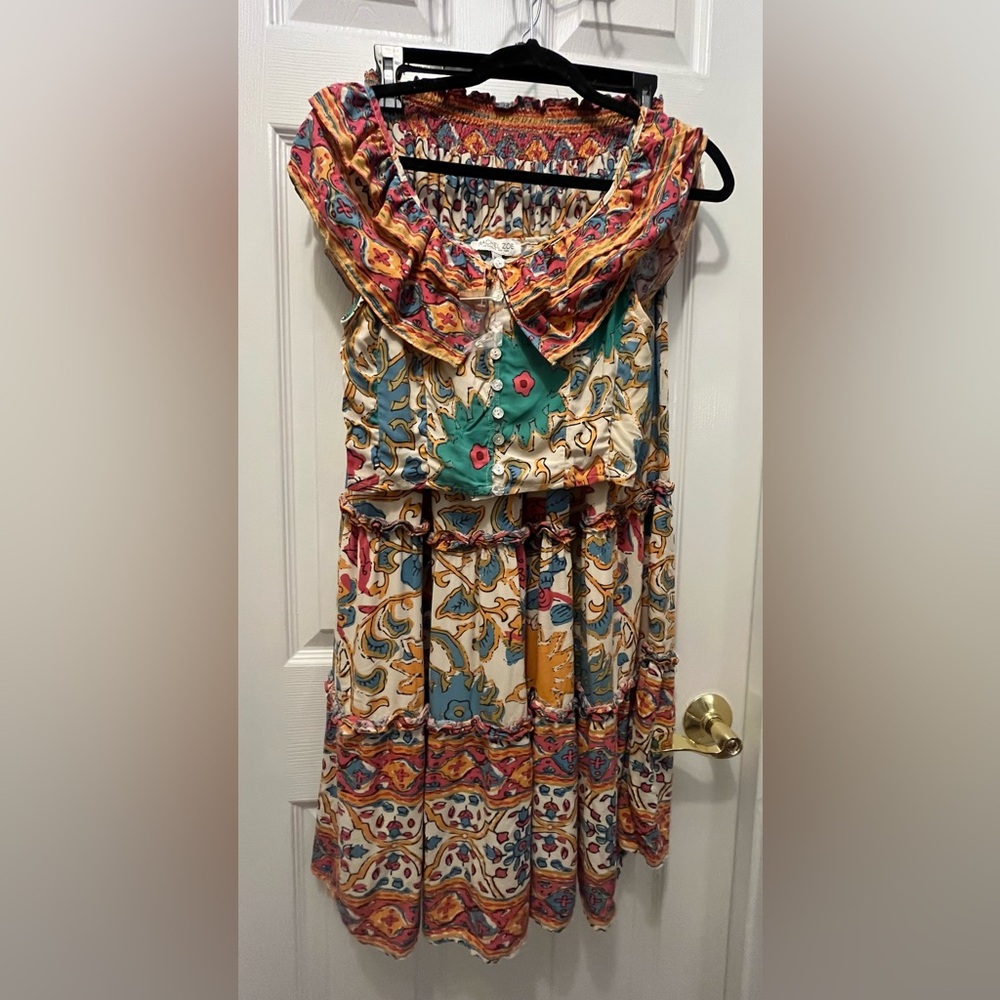 NWT Rachel Zoe Floral Multi color Ruffle Crop Top and Midi Tiered Skirt SET - Picture 3 of 14